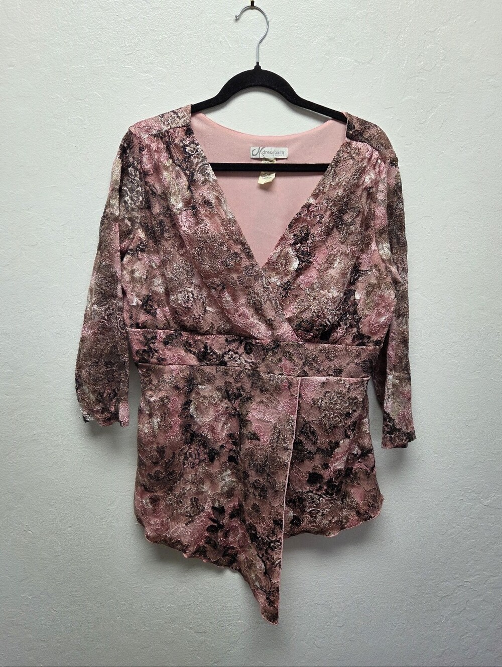dressbarn Pink Floral Lace Wrap Blouse Y2K Fairy Whimsical Whimsigoth Boho 1X